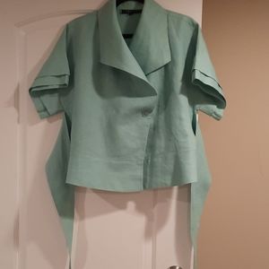 Anne Klein Teal Linen Cropped Suit Jacket